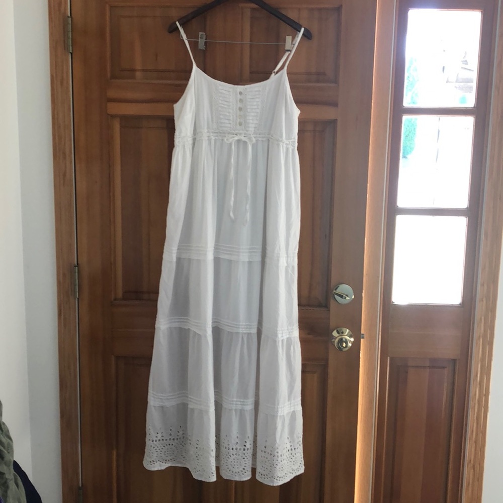 White Peasant Empire Waist Maternity Dress